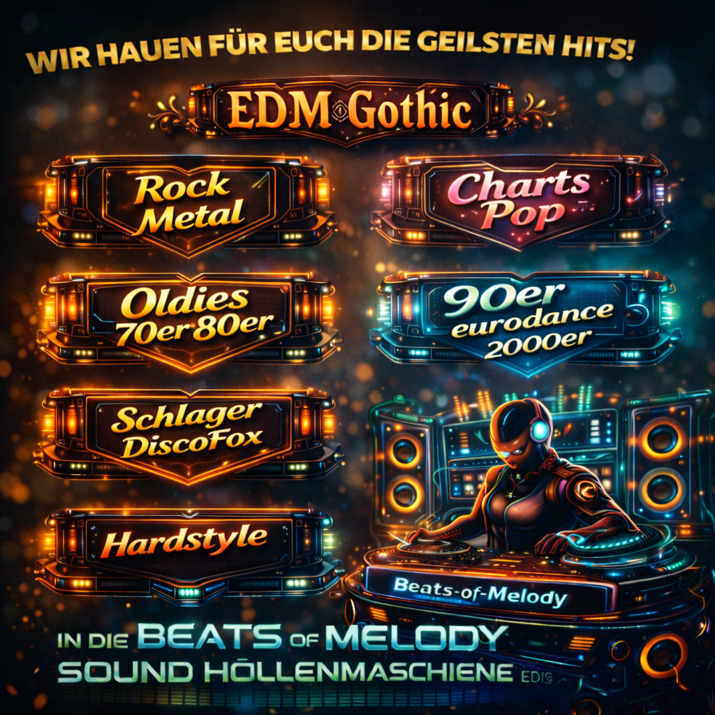 Beats of Melody: EDM Gothic, Rock und Metal, Charts und Pop, Oldies, Eurodance, Schlager, Discofox und Hardstyle
